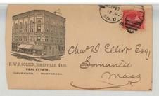 Charles D. Elliot Esq, Somerville, Mass 1895 H. W. P. Colson, Perkins Collection 1861 to 1933 Envelopes and Postcards